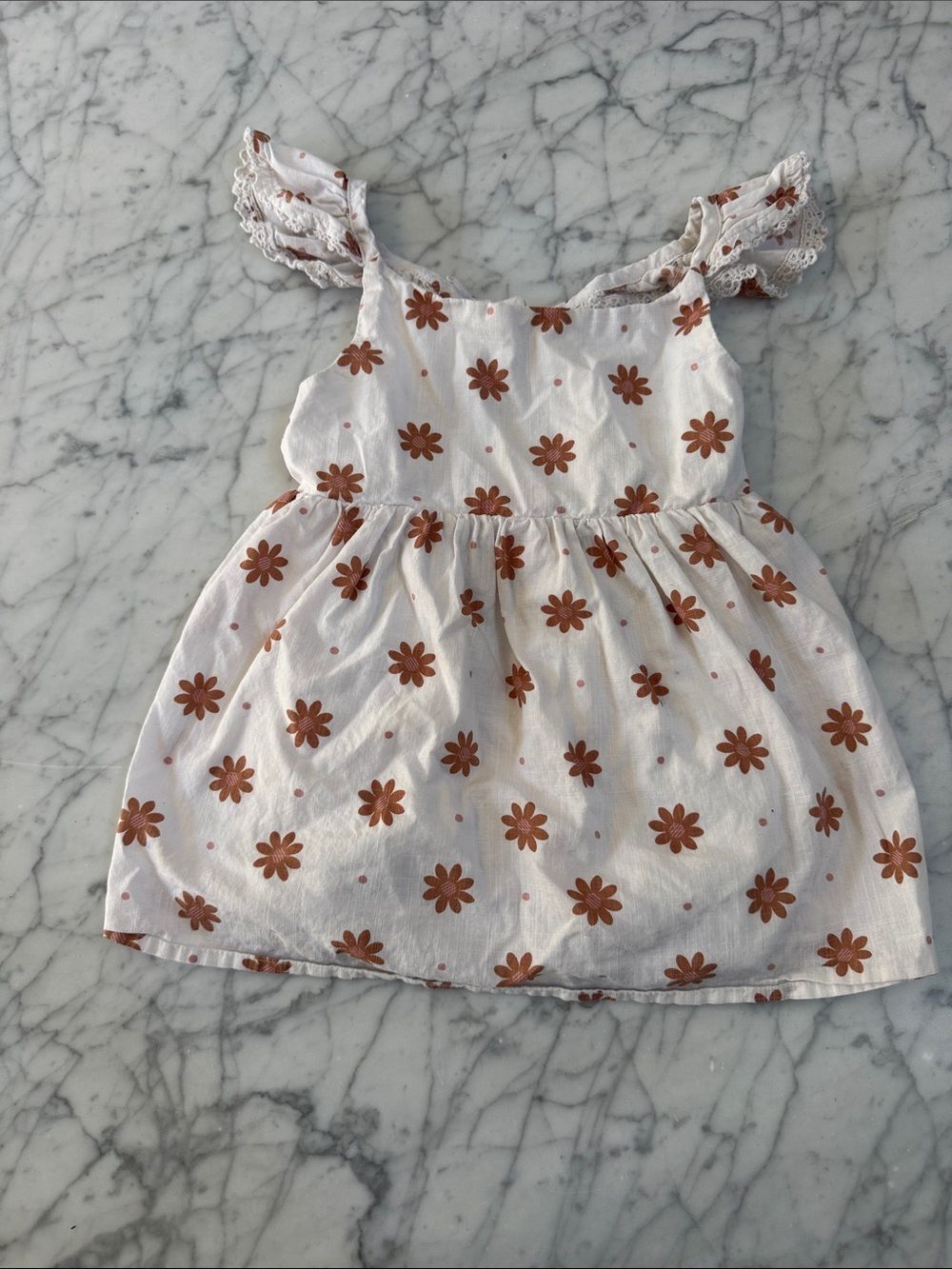 Isaac Mizrahi Dress Sundress Girls Size 4/5 100% Cotton Brown Daisy